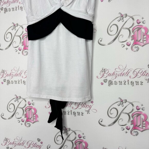 Pudding jeans tank top tie belt ribbon π black white y2k deadstock brand newπ - Picture 8 of 10